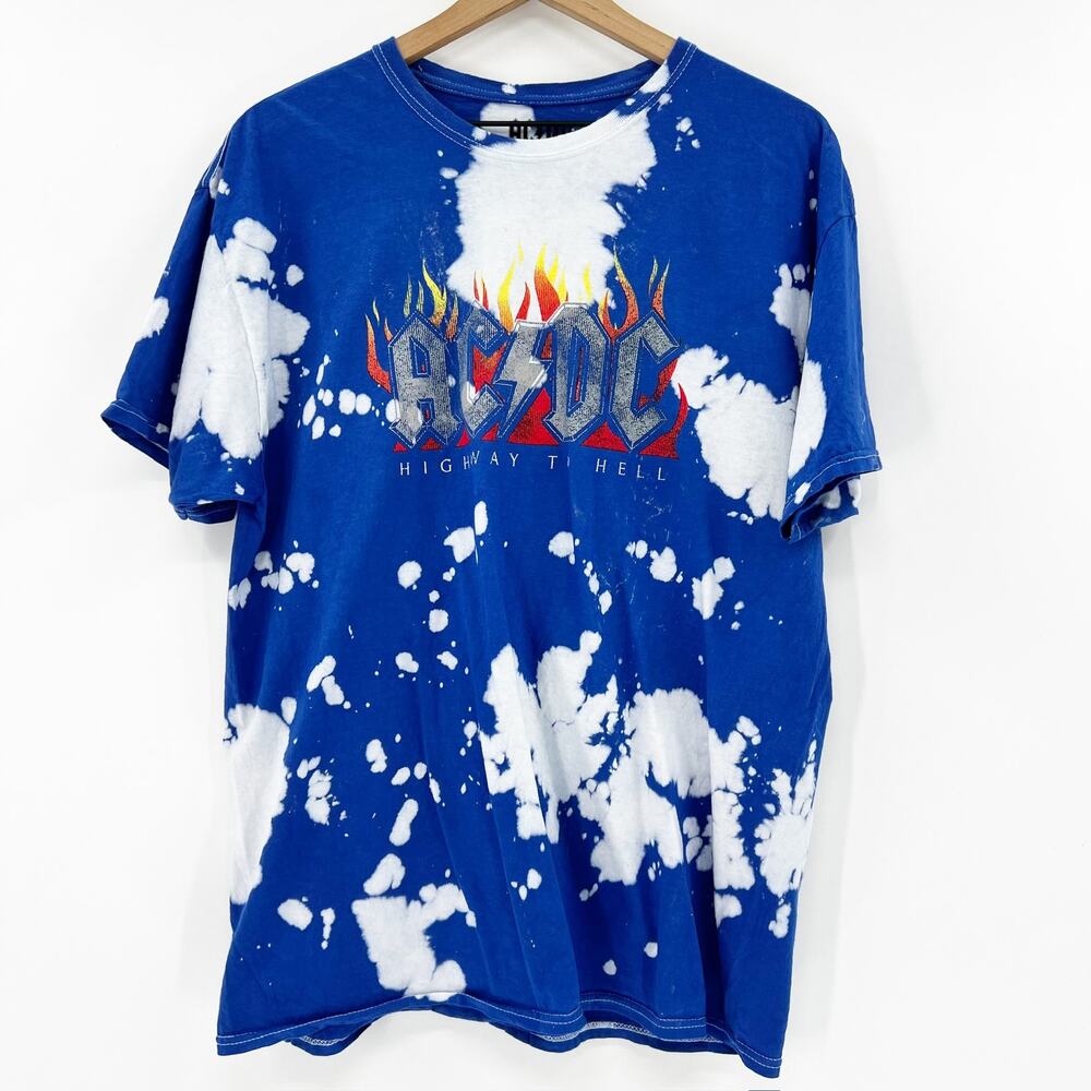 ACDC Unisex Blue White High‎ Way To Hell Tie Dye Graphic Tee T Shirt Size L